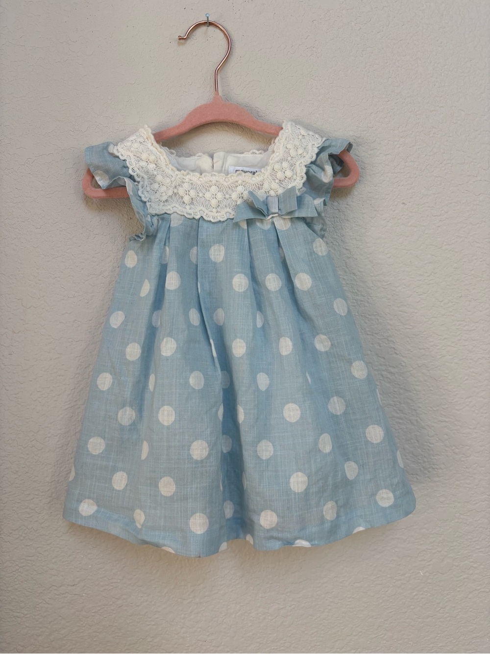 Mayoral Baby Girl Lt Blue Polka Dot Dress with Ruffle & Bow Details 100% cotton